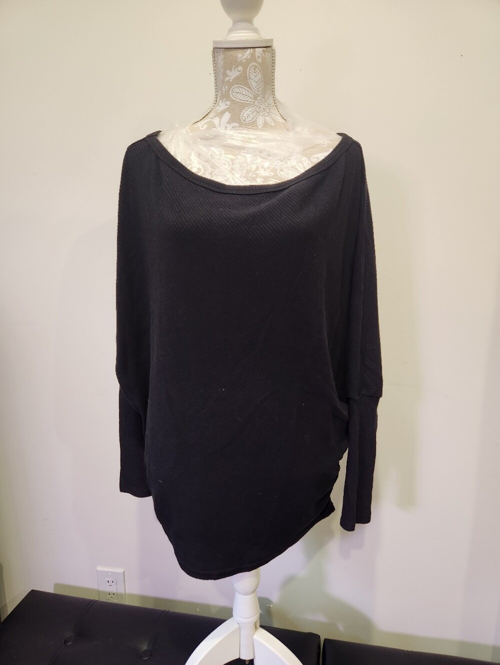 Black Boatneck Dolman Sleeve Top